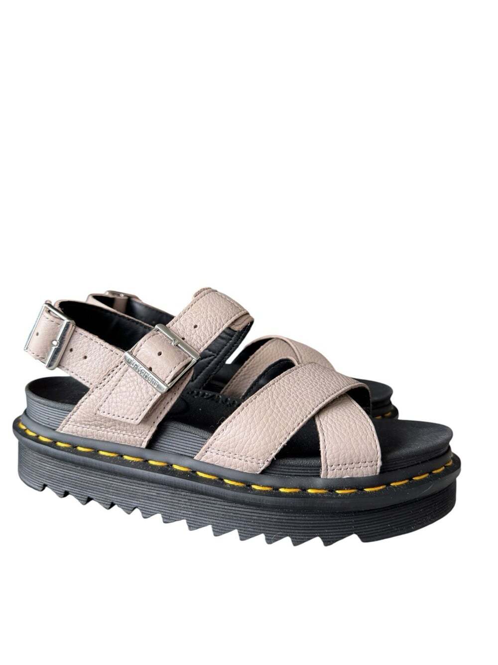 Dr Martens Voss II Womens 8 Taupe Leather Platform Sandals Buckle Strappy Chunky